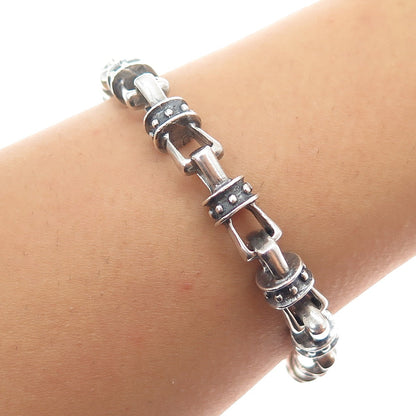 925 Sterling Silver Vintage Beaded Anchor Link Oxidized Bracelet 7"