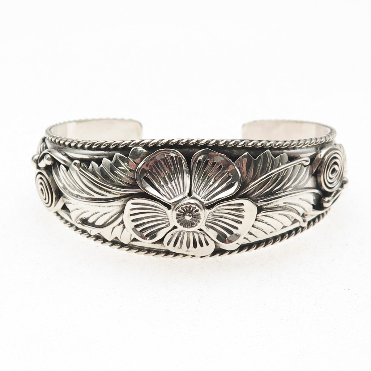 Annie Chapo Navajo Old Pawn 925 Sterling Vintage Floral Adjustable Bracelet 6"