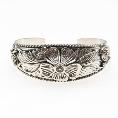 Annie Chapo Navajo Old Pawn 925 Sterling Vintage Floral Adjustable Bracelet 6"
