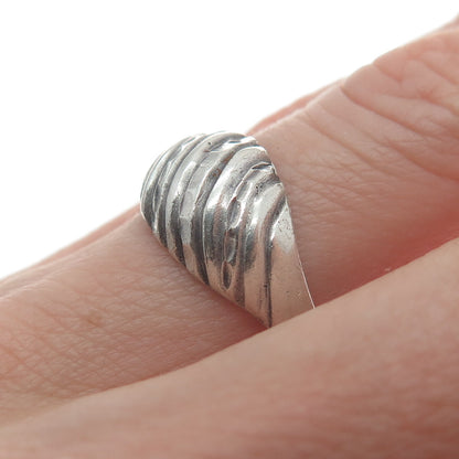 925 Sterling Silver Vintage Diamond-Cut Ribbed Dome Ring Size 5.5
