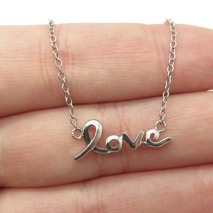 925 Sterling Silver Vintage "Love" Centerpiece Cable Chain Necklace 16-18"