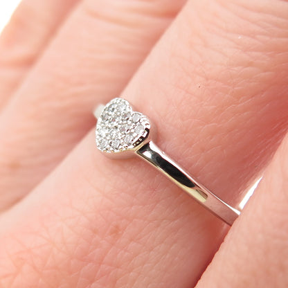 925 Sterling Silver Round-Cut C Z Heart Ring Size 8