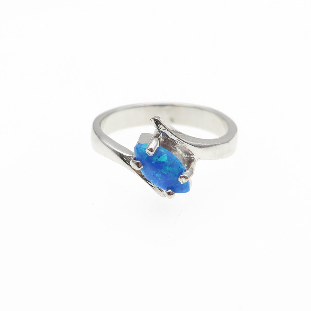 925 Sterling Silver Vintage Real Marquise-Cut Opal Bypass Ring Size 6.75