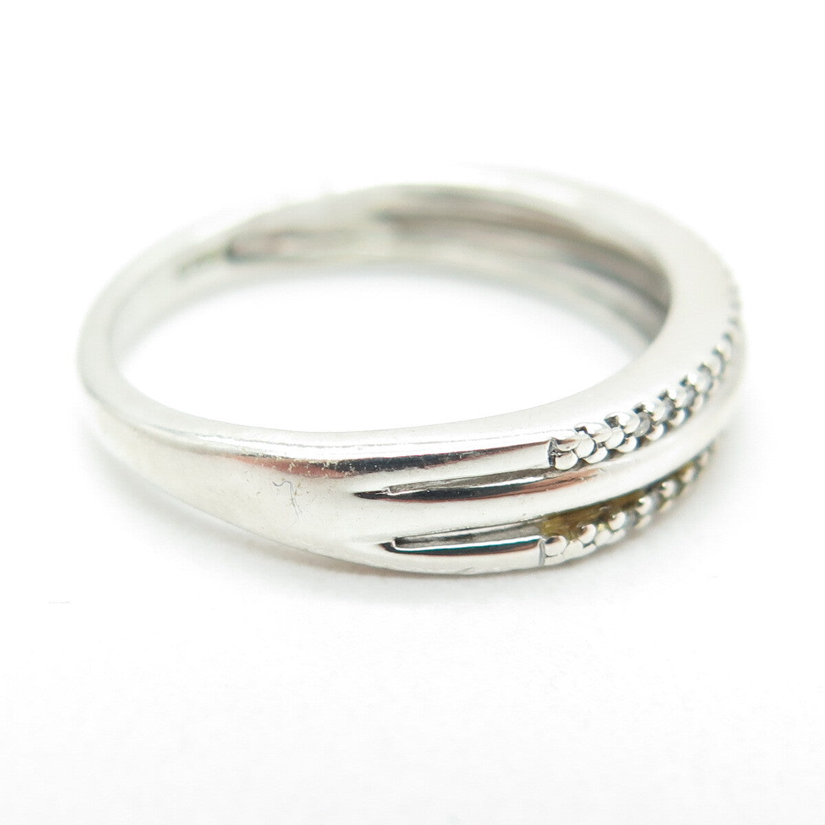 SUN 925 Sterling Silver Real Round-Cut Diamond Multi-Row Ring Size 7