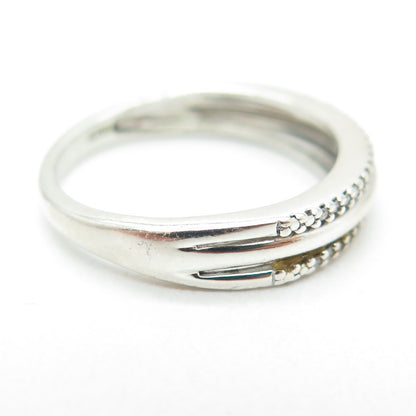 SUN 925 Sterling Silver Real Round-Cut Diamond Multi-Row Ring Size 7
