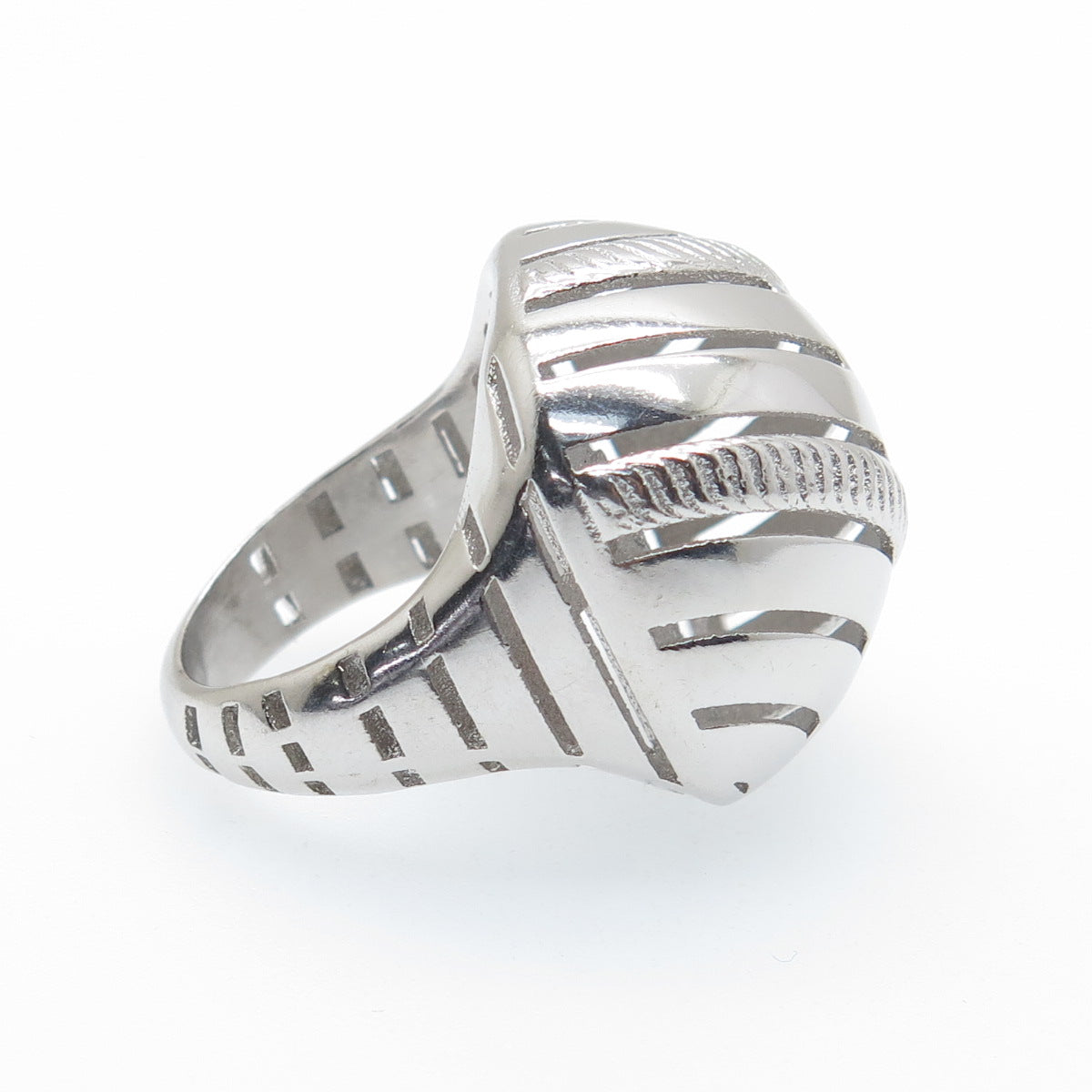 925 Sterling Silver Italy Modernist Ribbed Dome Ring Size 7.75