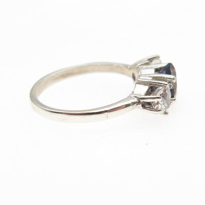 TOMMY LONG 925 Sterling Real Oval-Cut Iolite & Triangle-Cut C Z Ring Size 6.25