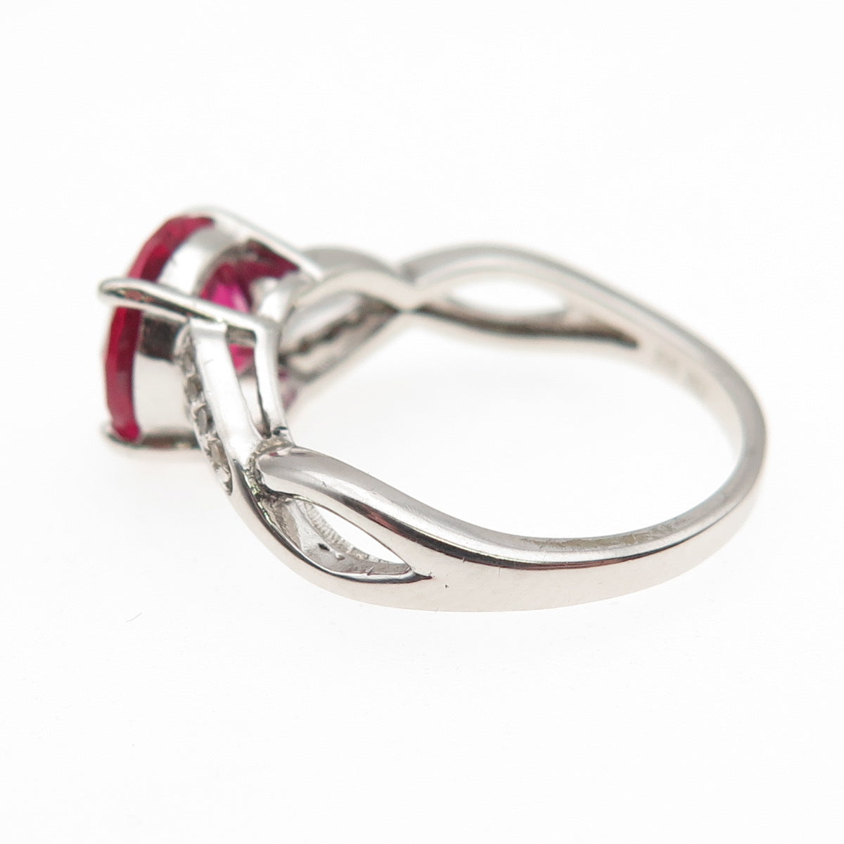 925 Sterling Silver Round-Cut Lab-Created Ruby & Real White Topaz Ring Size 7