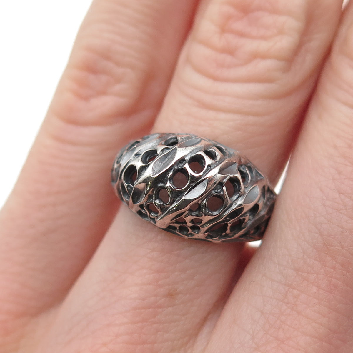 925 Sterling Silver Vintage Modernist Dome Oxidized Ring Size 6