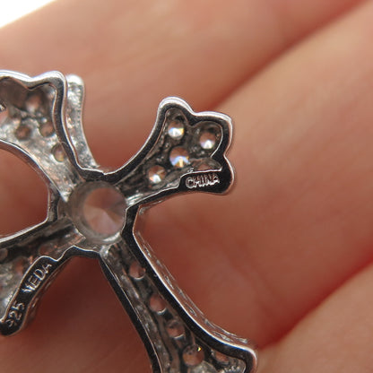 MEDA 925 Sterling Silver Round-Cut C Z Cross Slide Charm Pendant