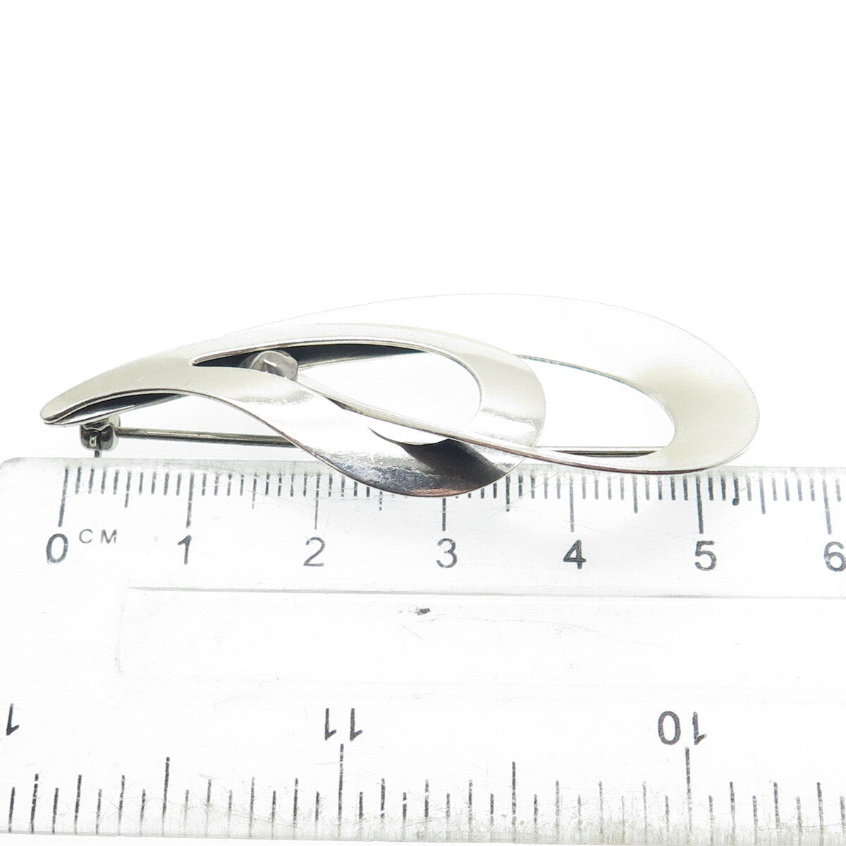 BEAU 925 Sterling Silver Vintage Interlocked Teardrop Modernist Pin Brooch