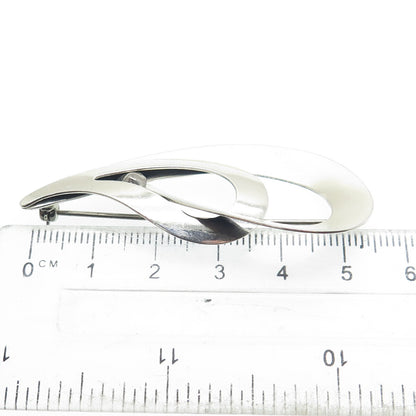 BEAU 925 Sterling Silver Vintage Interlocked Teardrop Modernist Pin Brooch