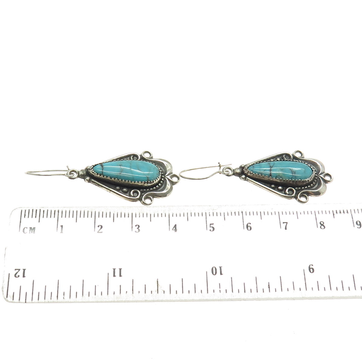 Old Pawn 925 Sterling Silver Vintage Southwestern Turquoise Gem Tribal Earrings