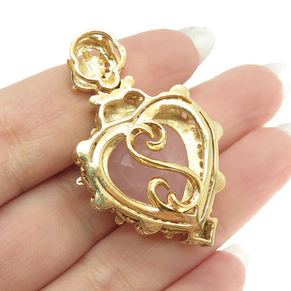 GTR Goudsmit 925 Sterling Silver Gold Plated Real Rose Quartz Heart Pendant