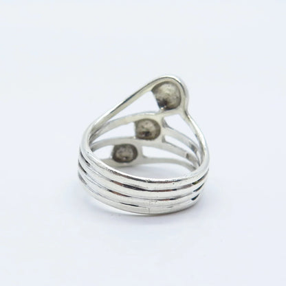 925 Sterling Silver Vintage Beaded Multi-Bar Ring Size 7.75