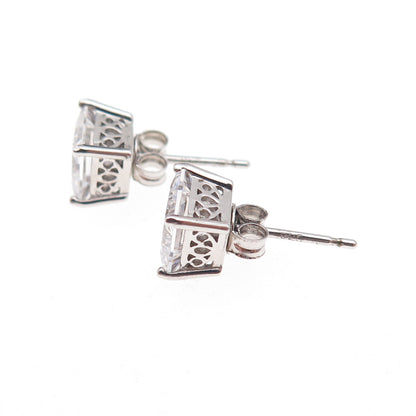 925 Sterling Silver Princess-Cut C Z Stud Earrings