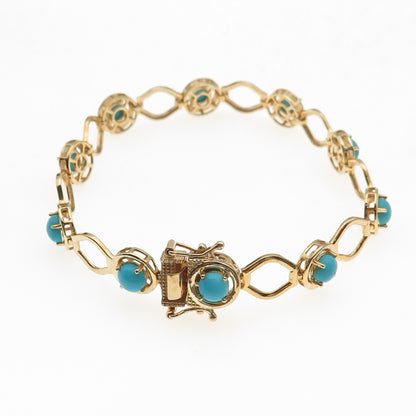 D'Joy Sterling Silver Gold Plated Real Sleeping Beauty Turquoise Bracelet 7.5"