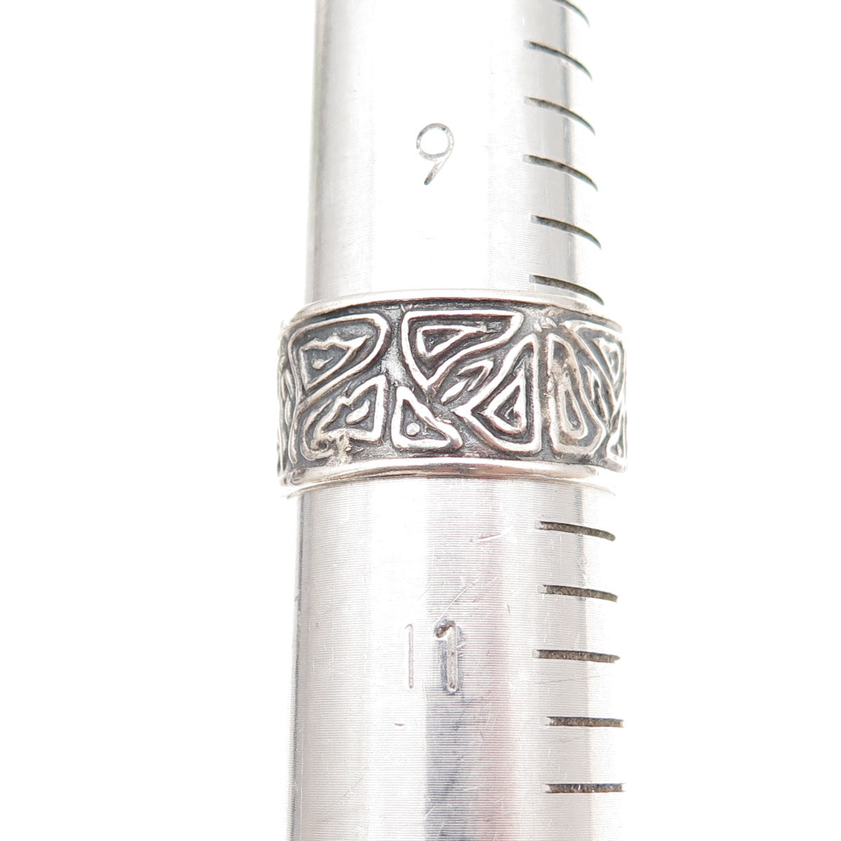 925 Sterling Silver Vintage Mexico Modernist Oxidized Wide Band Ring Size 10.25