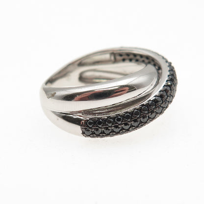 925 Sterling Silver Real Round-Cut Black Spinel Crisscross Ring Size 6.25