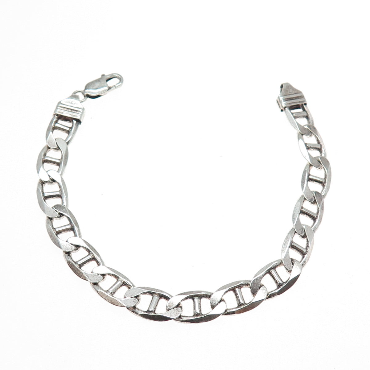 925 Sterling Silver Vintage Italy Anchor Mariner Link Bracelet 8.75"