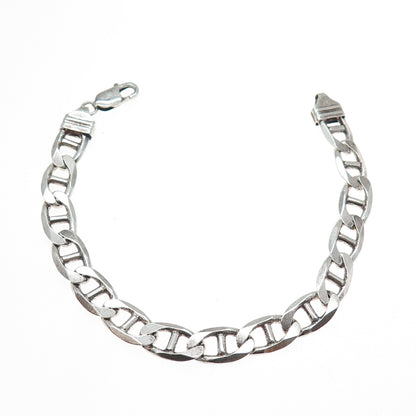 925 Sterling Silver Vintage Italy Anchor Mariner Link Bracelet 8.75"