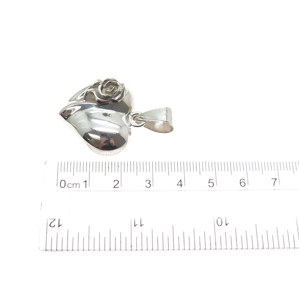 925 Sterling Silver Vintage Mexico Rose Flower Heart Charm Pendant