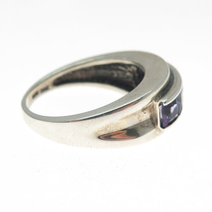 MICHELLE ALBALA 925 Sterling Silver Vintage Princess-Cut Amethyst Ring Size 9.25