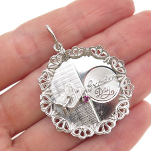 ART'S ELEGANCE 925 Sterling Vintage Pink Rhinestone Graduation Day Charm Pendant