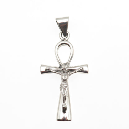 925 Sterling Silver Vintage Egyptian Ankh Crucifix Cross Charm Pendant