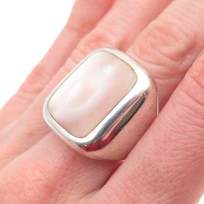 M.R.F. Resources 925 Sterling Silver Vintage Real MOP Modernist Ring Size 7