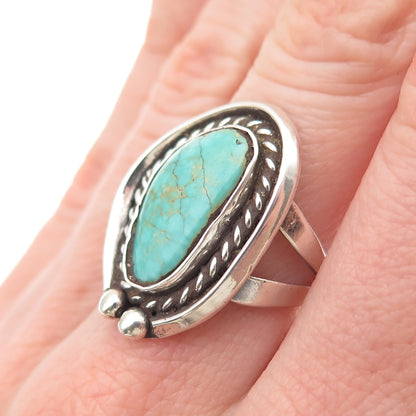 Old Pawn Sterling Silver Vintage Southwestern Turquoise Tribal Ring Size 5.75