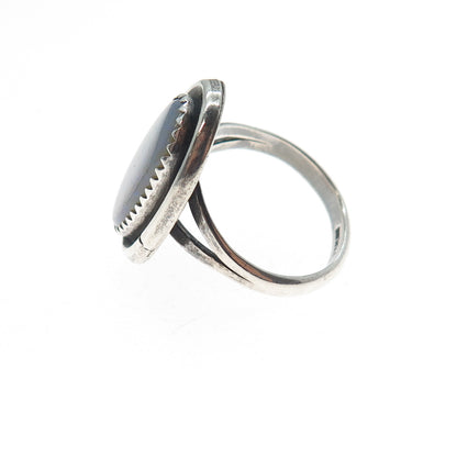 Old Pawn 925 Sterling Silver Vintage Southwestern Black Opal Tribal Ring Size 6