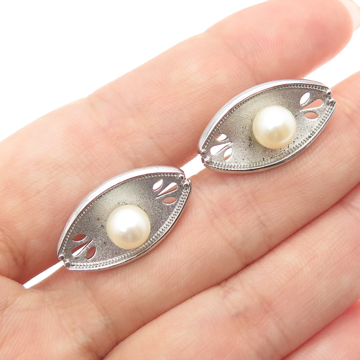 925 Sterling Silver Antique Japan Real Akoya Pearl Cufflinks