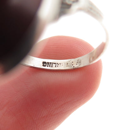 925 Sterling Silver Antique Art Deco Real Cabochon Red Agate Ring Size 6