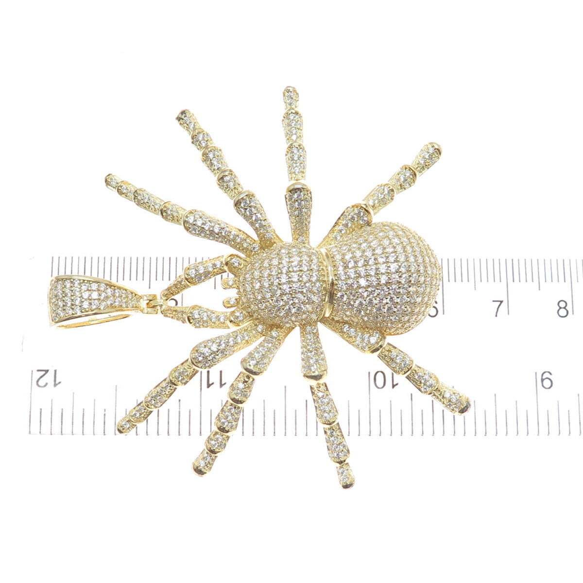 925 Sterling Silver Gold Plated Round-Cut C Z Spider Sparkle Pendant