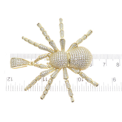 925 Sterling Silver Gold Plated Round-Cut C Z Spider Sparkle Pendant