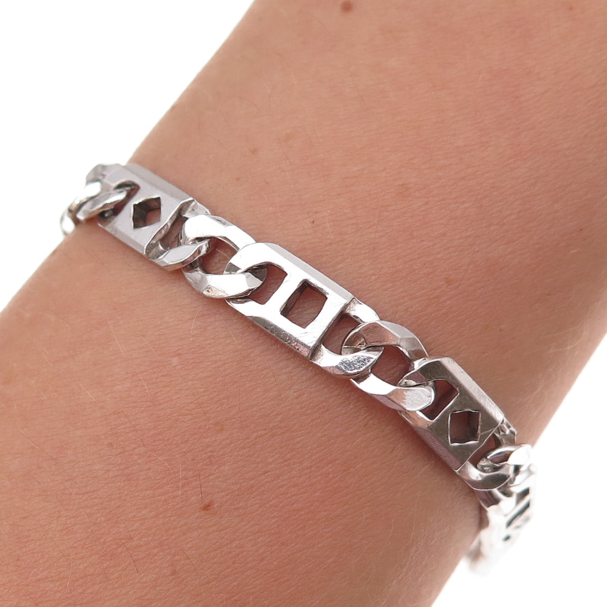 925 Sterling Silver Italy Anchor Mariner Link Bracelet 8"