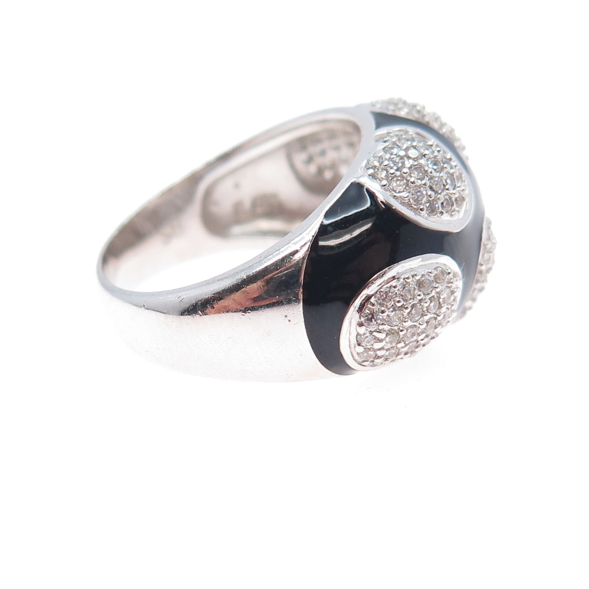 925 Sterling Silver Enamel Round-Cut C Z Modernist Dome Ring Size 8.25