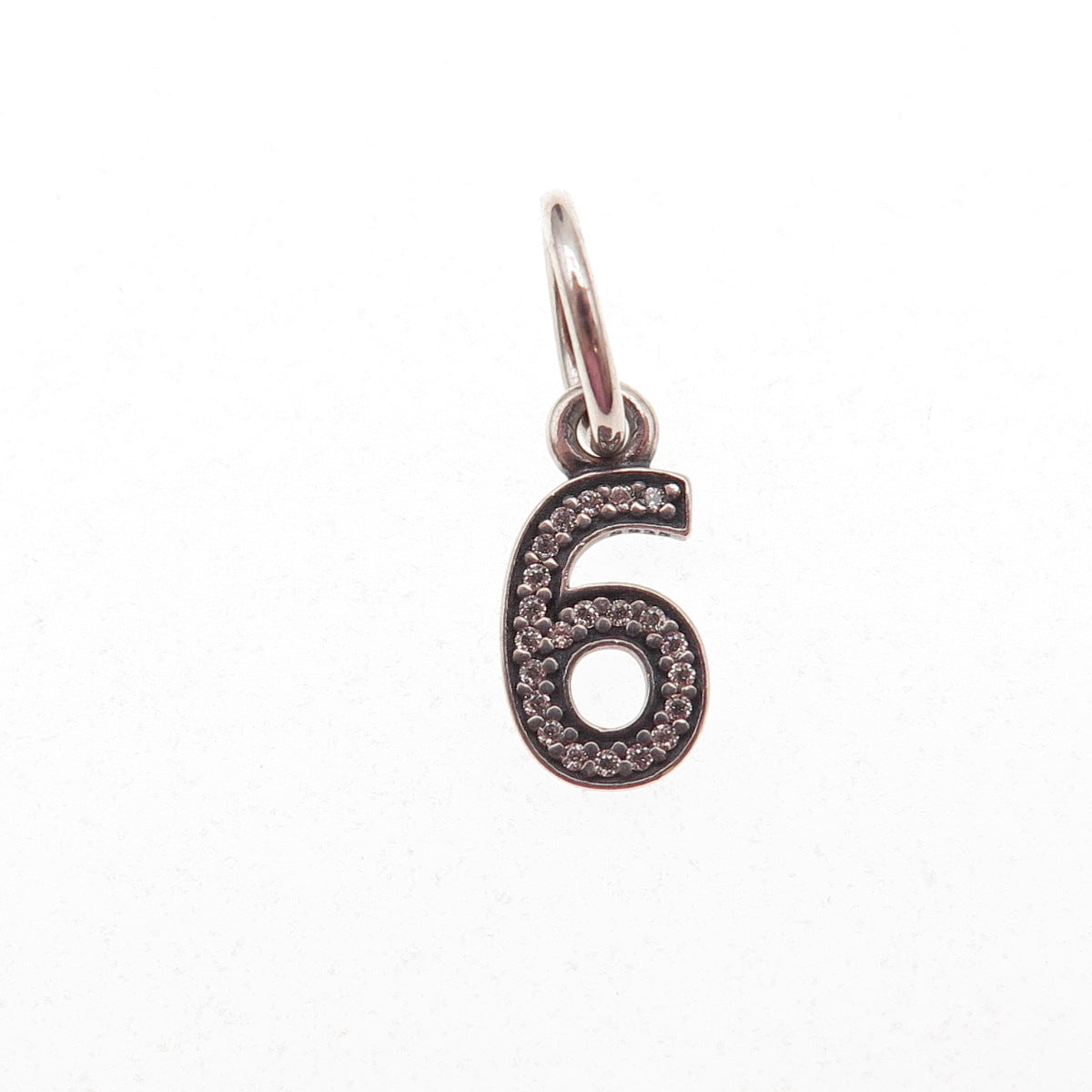 Pandora 925 Sterling Silver C Z Lucky Number 6 Charm Pendant