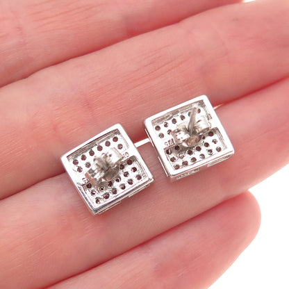 925 Sterling Silver Round-Cut C Z Sparkle Square Stud Earrings