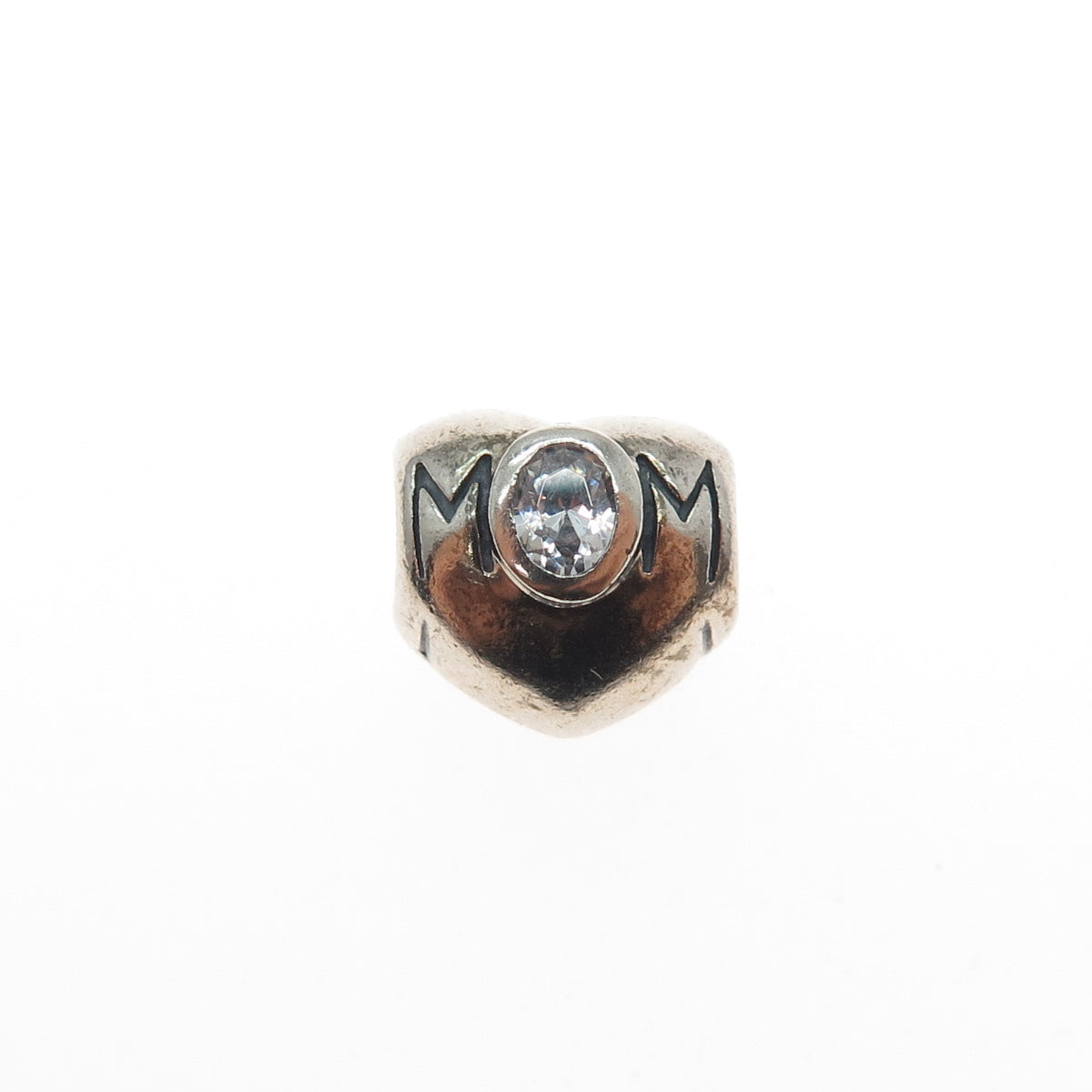 CHAMILIA 925 Sterling Silver Round-Cut C Z Mom Heart Slide Bead Charm