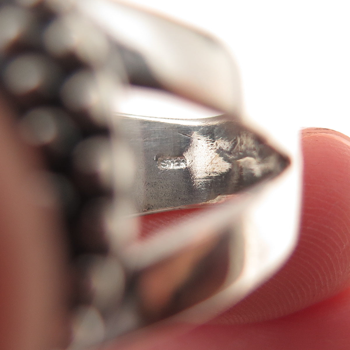 Sidney Evan 925 Sterling Silver Vintage Modernist Dotted Oxidized Ring Size 7.25