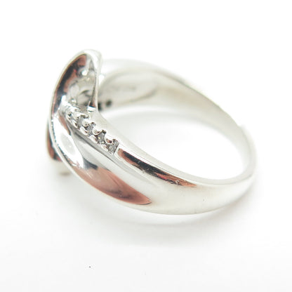SUN 925 Sterling Silver Real Round-Cut Diamond Bypass Ring Size 7