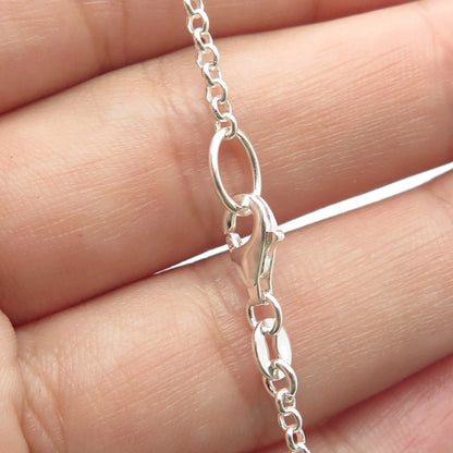 925 Sterling Silver Vintage Geometric Shapes Station Rolo Chain Necklace 32"