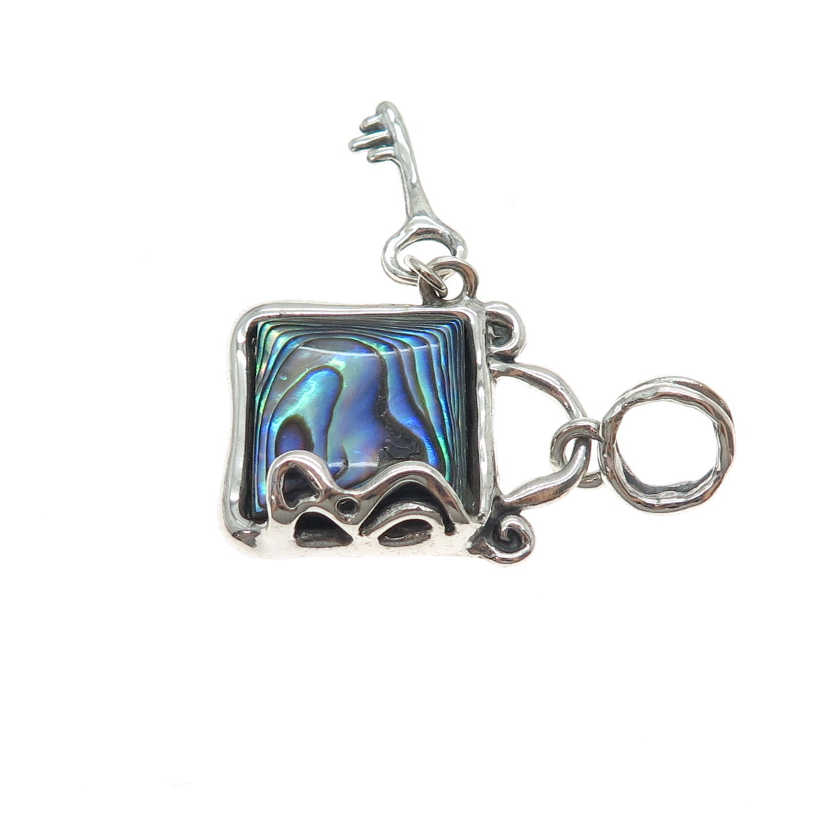 HAGIT GORALI Sterling Vintage Israel Abalone Shell Modernist Lock & Key Pendant