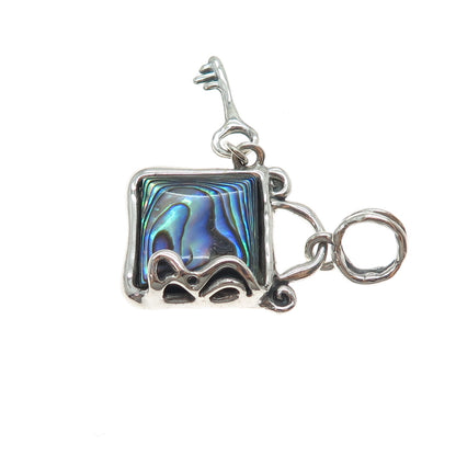 HAGIT GORALI Sterling Vintage Israel Abalone Shell Modernist Lock & Key Pendant