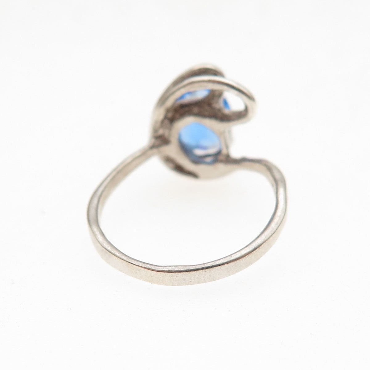 925 Sterling Silver Vintage Real Oval-Cut Blue C Z Modernist Ring Size 4.25