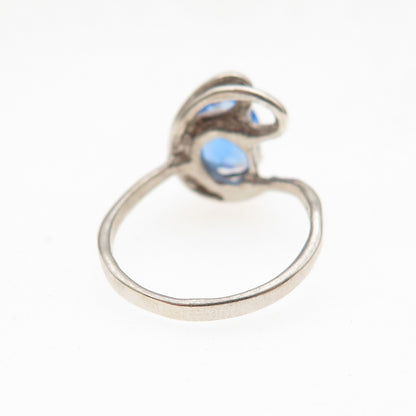 925 Sterling Silver Vintage Real Oval-Cut Blue C Z Modernist Ring Size 4.25