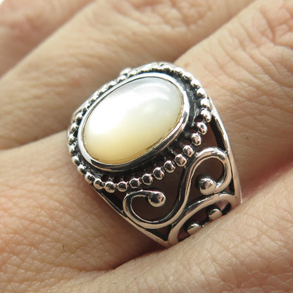 RJ GRAZIANO 925 Sterling Silver Vintage Mother-of-Pearl Swirl Ring Size 8.25