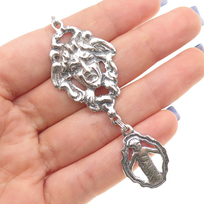 925 Sterling Silver Antique Art Deco Jesus & Cherub Oxidized Pendant